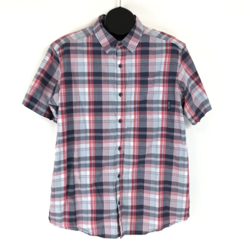 Columbia Button Up Shirt Men's Large Plaid Short Sleeve 100% Cotton Casual